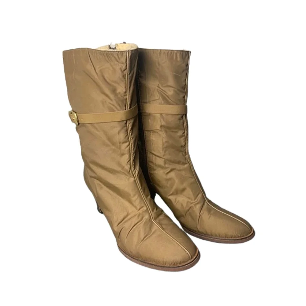Vintage Style Womens Mid-Calf Heeled Boots Size 6.5M With Buckle